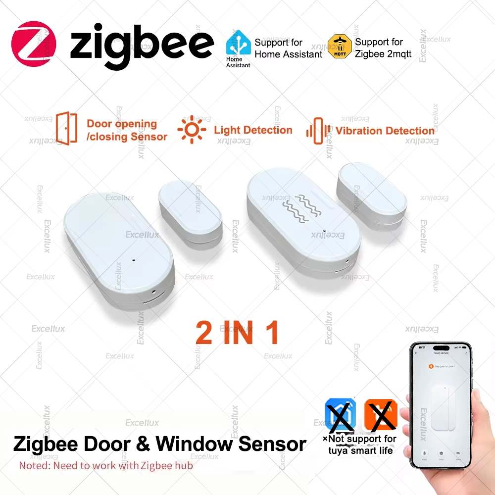 Home Security Doors - Zigbee 3.0 Tür-Fenster-Sensor mit Helligkeit/Vibrationssensor, Smart