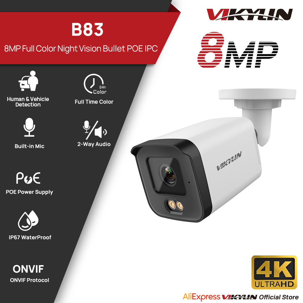 Home Security Service - VIKYLIN 8MP HD IP-Sicherheitskamera, PoE, Vollfarbe,