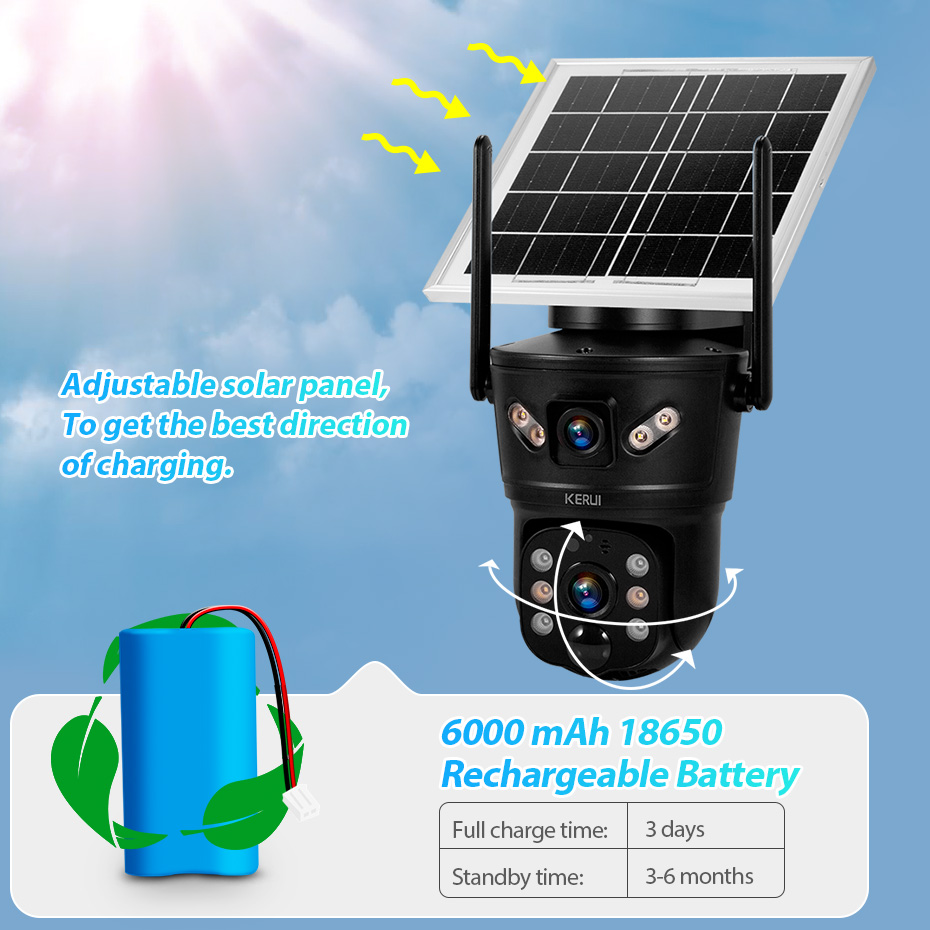 Home Security Kamera - KERUI 6MP 4G SIM WLAN Solarkamera