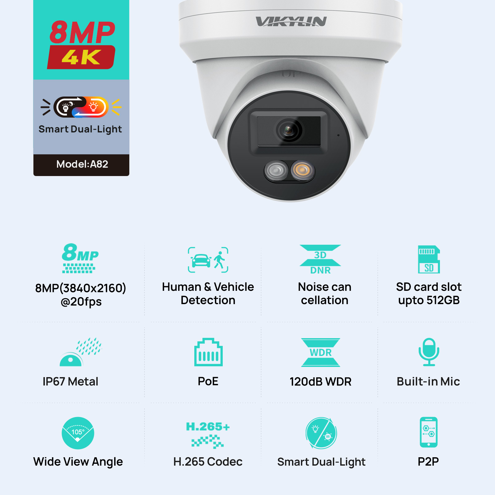 Home Security Service - VIKYLIN 8MP 4K IP-Sicherheitskamera, intelligente Dual-Light-Audiokamera,