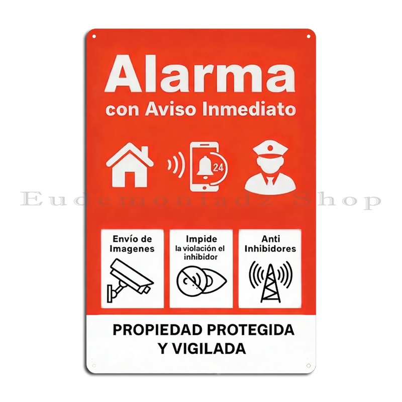 Home Security Alarm System - Retro 24-Stunden-Alarmsystem Metallschild Vintage Spanische Sicherheitsdekoration