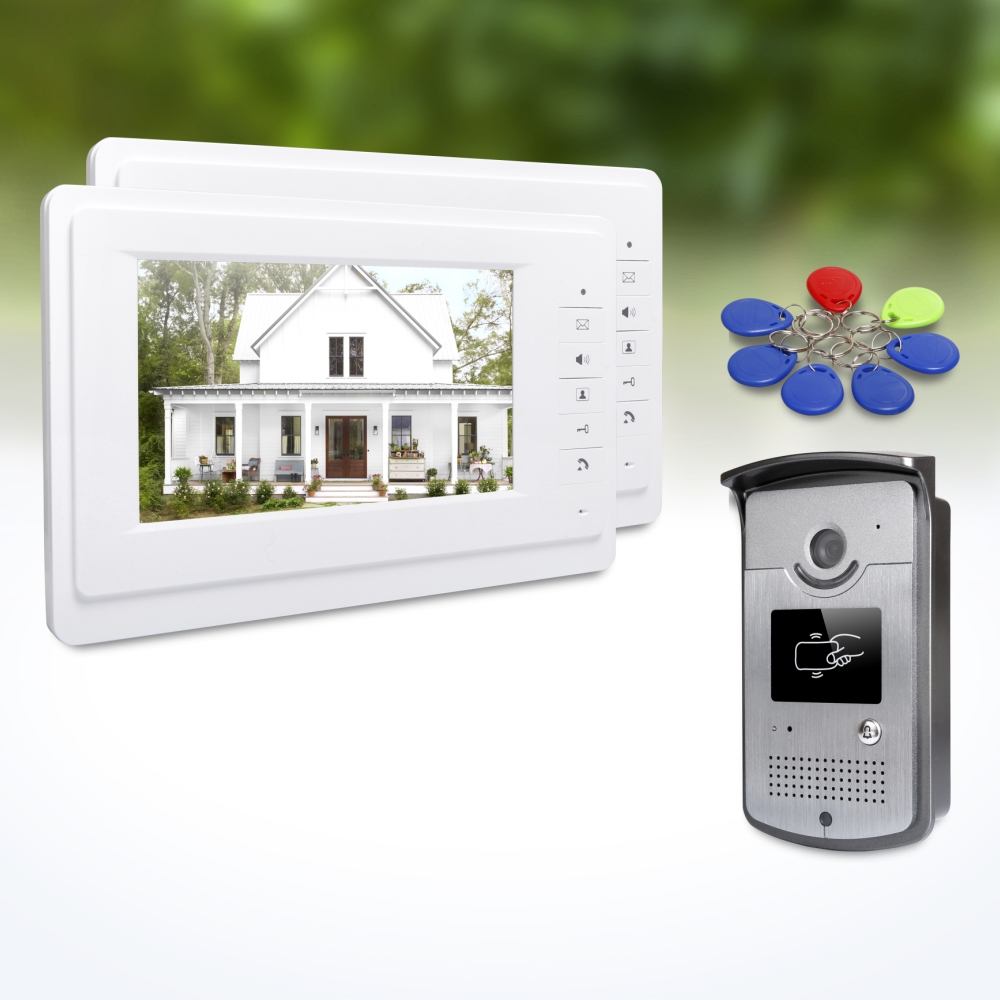 Home Security Video Cameras - 1 Außenkamera 2 Innenmonitore 7-Zoll-Video-Türsprechanlage Schlüsselanhänger