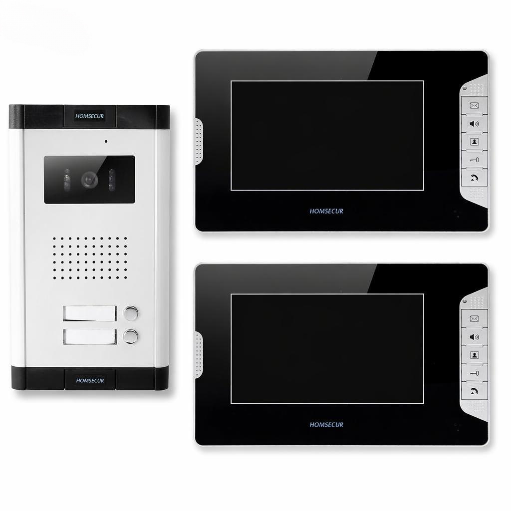 Home Security Video Cameras - 4-Draht 2-Familien Video-Türsprechanlage 7-Zoll-Monitor Kabelgebundenes Heimsicherheits-Türklingel-Set