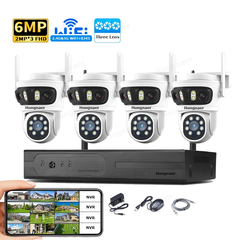 Home Security Camera System - 2026 Hongnaer 6MP 4CH 3-Linsen 2.4G
