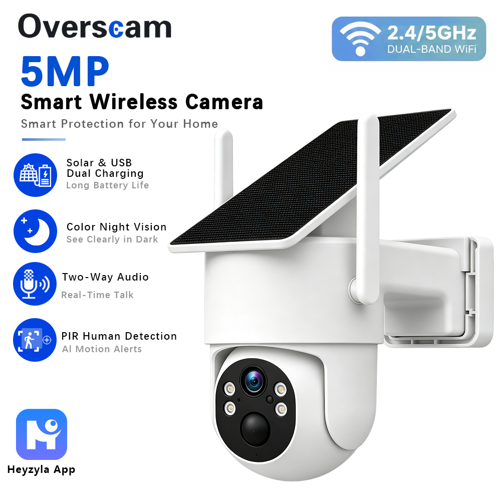Home Security Kamera - 5MP Solarbetriebene PTZ-Kamera für drahtlose Außenüberwachung