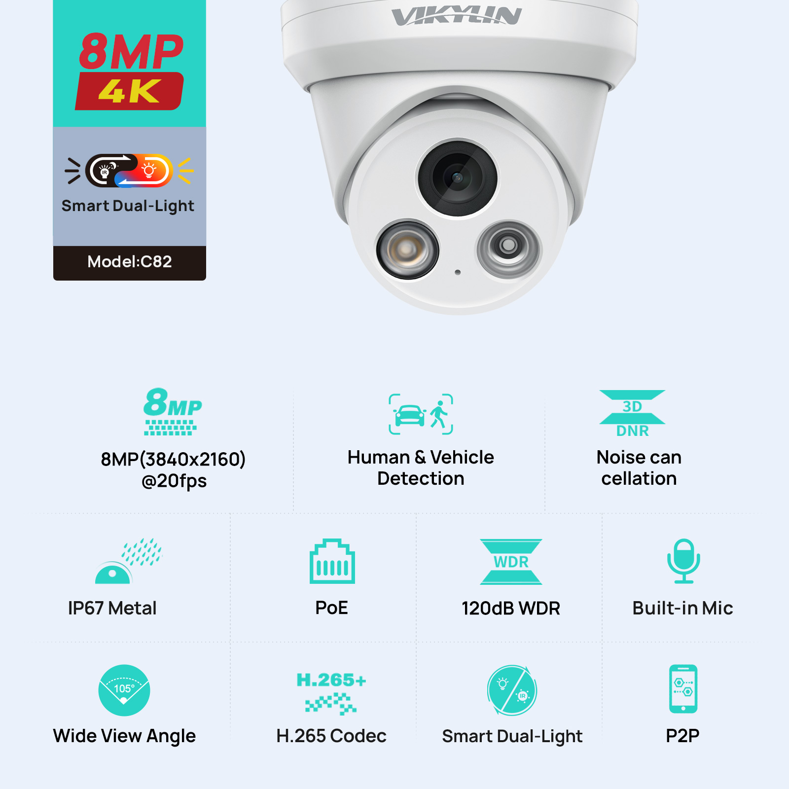 Home Security Service - VIKYLIN 8MP 4K Dual Light IP-Kamera