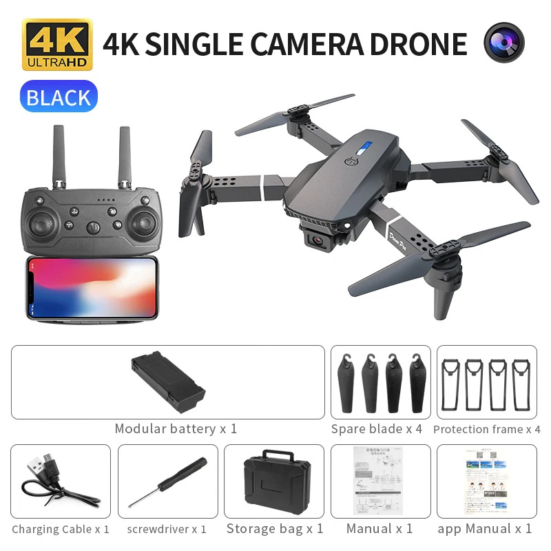 Home Security Cameras Outdoor - E88 ProIntelligent Folding Drone unterstützt Einzel-/Dual-Kamera-Umschaltung,