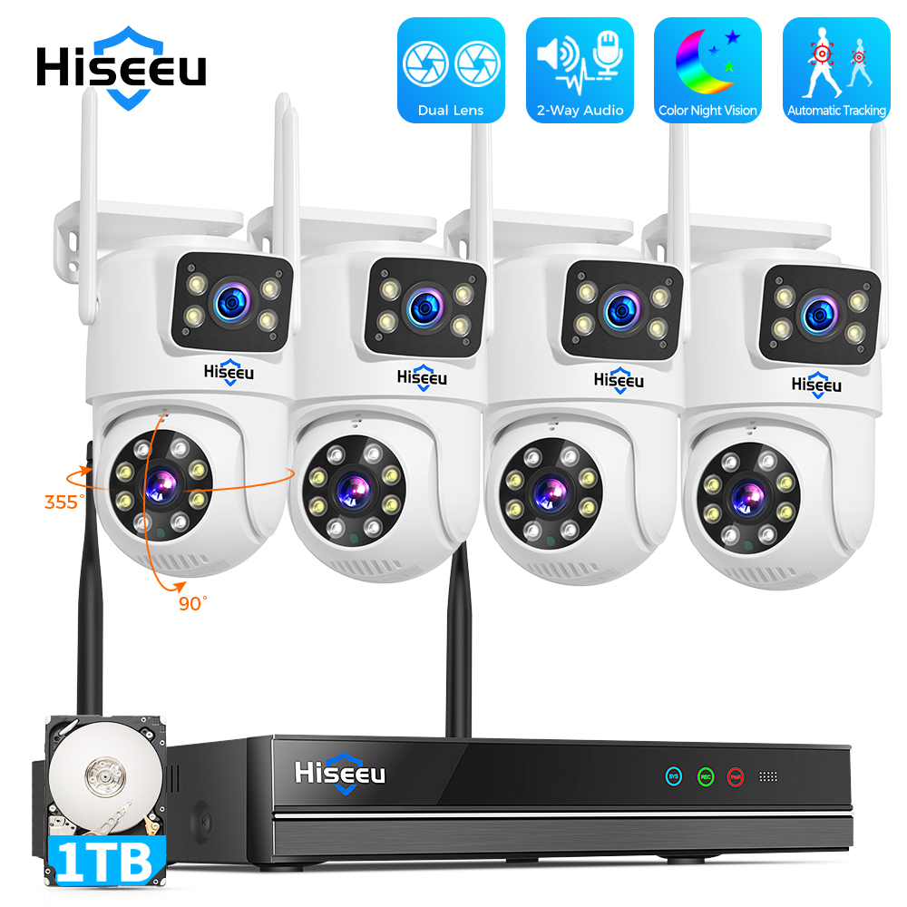 Home Security Camera System - Hiseeu 6MP WLAN Dual-Objektiv-Kamera Sicherheitssystem-Set 3K
