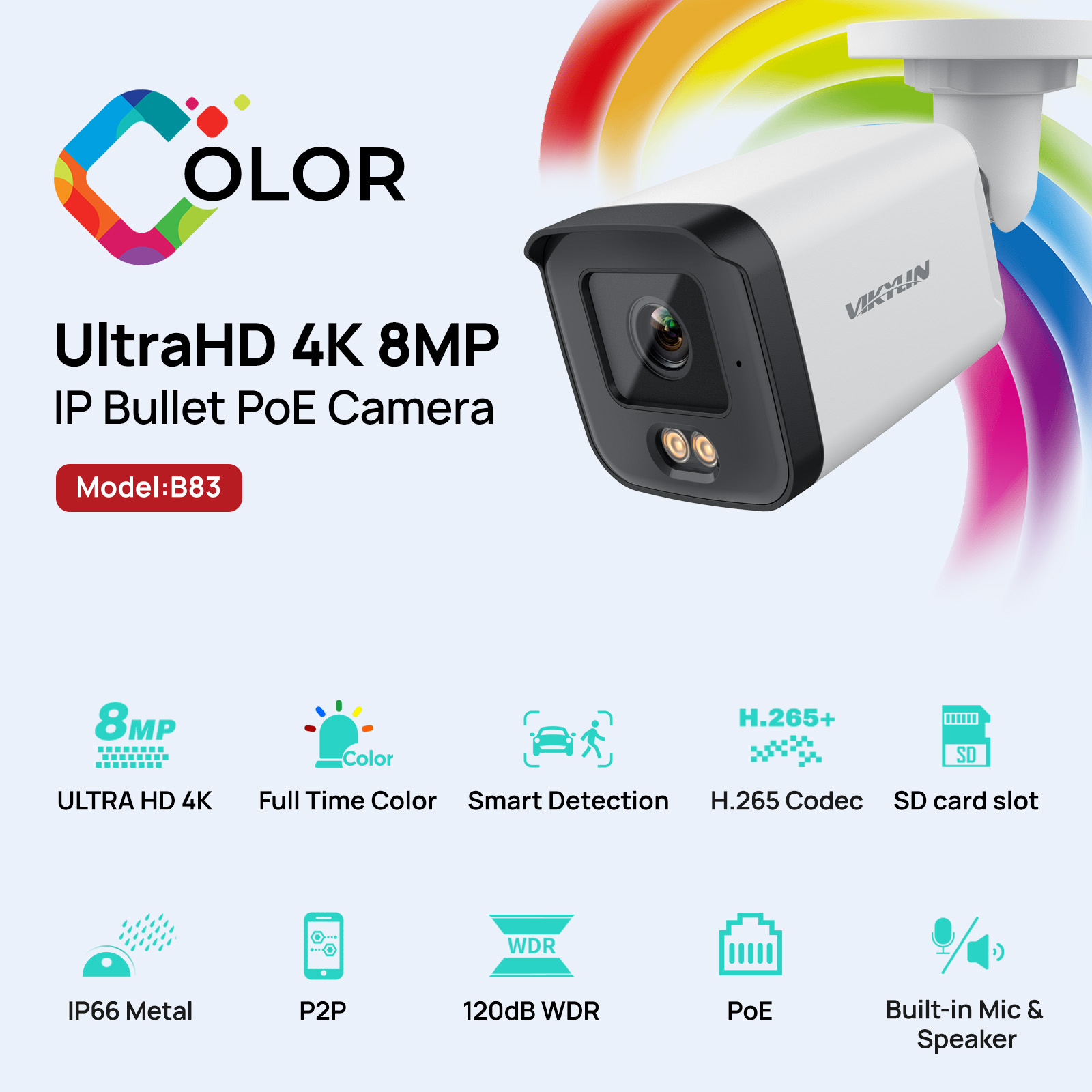 Home Security Service - VIKYLIN Full Colo 8MP HD IP-Sicherheitskamera,