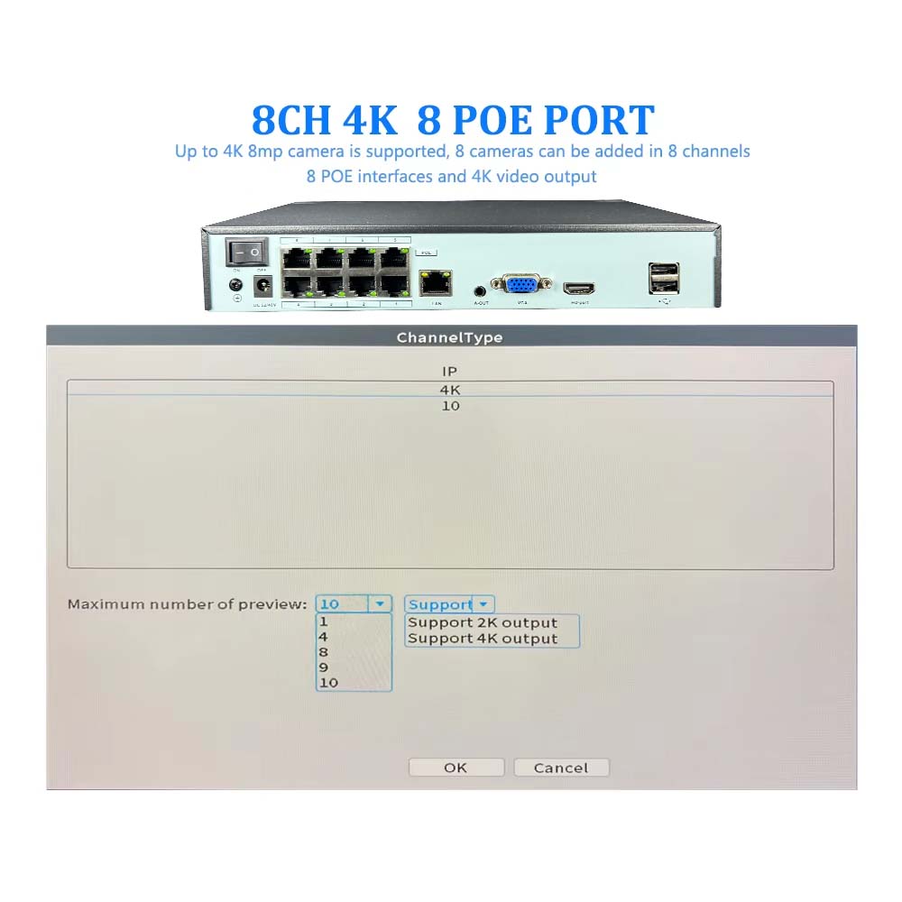 4K 10CH NVR 4/8Port POE für 8M – Home Security Camera Bewertung und Preis